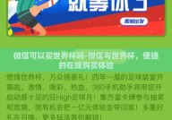 微信可以买世界杯吗-微信与世界杯，便捷的在线购买体验