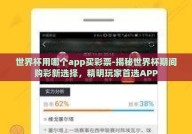 世界杯用哪个app买彩票-揭秘世界杯期间购彩新选择，精明玩家首选APP