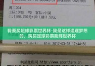 我要买足球彩票世界杯-我是这样追逐梦想的，购买足球彩票助阵世界杯