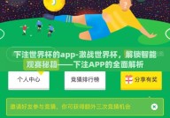 下注世界杯的app-激战世界杯，解锁智能观赛秘籍——下注APP的全面解析
