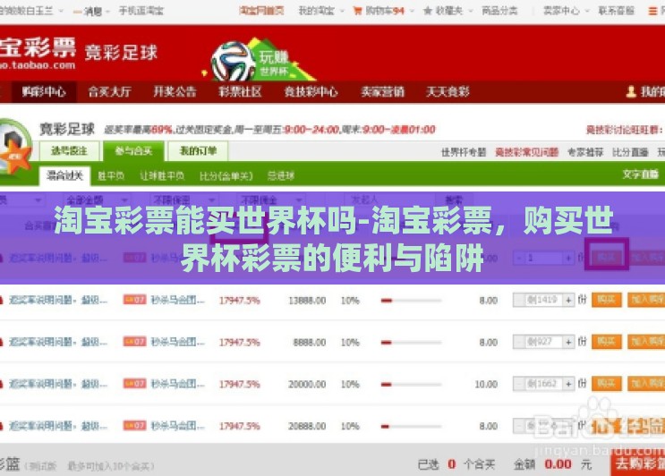 淘宝彩票能买世界杯吗-淘宝彩票，购买世界杯彩票的便利与陷阱