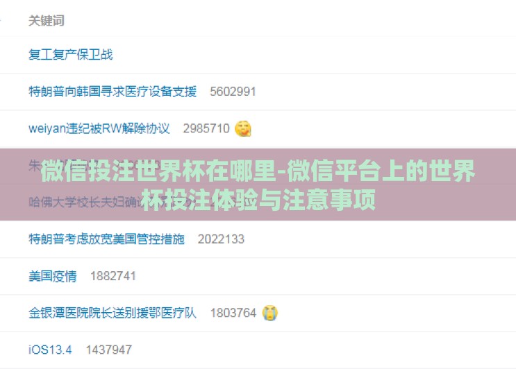 微信投注世界杯在哪里-微信平台上的世界杯投注体验与注意事项 微信投注世界杯在哪里-微信平台上的世界杯投注体验与注意事项