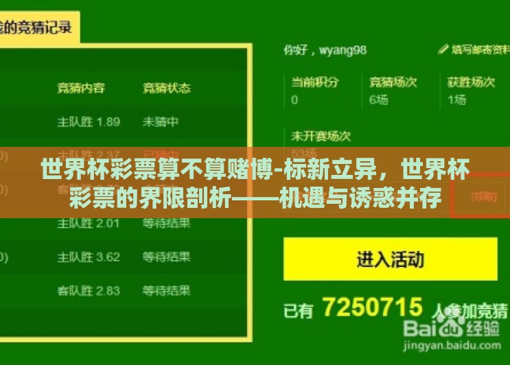 世界杯彩票算不算赌博-标新立异，世界杯彩票的界限剖析——机遇与诱惑并存