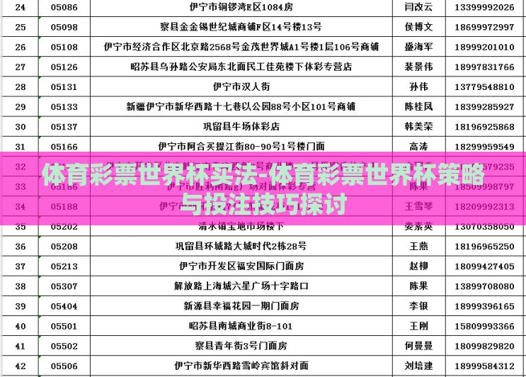 体育彩票世界杯买法-体育彩票世界杯策略与投注技巧探讨