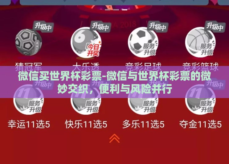 微信买世界杯彩票-微信与世界杯彩票的微妙交织，便利与风险并行