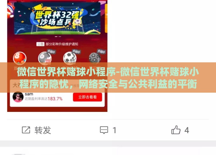 微信世界杯赌球小程序-微信世界杯赌球小程序的隐忧,网络安全与公共利益的平衡 微信世界杯赌球小程序-微信世界杯赌球小程序的隐忧,网络安全与公共利益的平衡