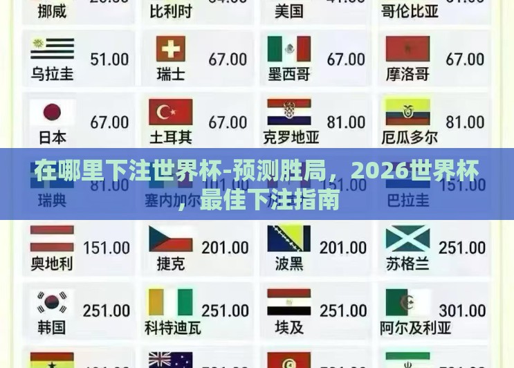 在哪里下注世界杯-预测胜局，2026世界杯，最佳下注指南
