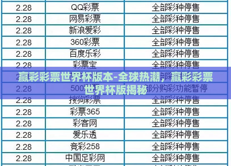 赢彩彩票世界杯版本-全球热潮,赢彩彩票世界杯版揭秘 赢彩彩票世界杯版本-全球热潮,赢彩彩票世界杯版揭秘