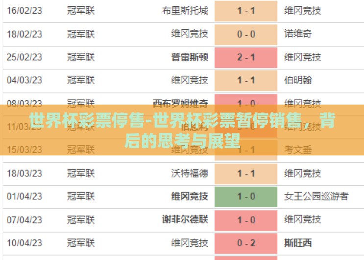 世界杯彩票停售-世界杯彩票暂停销售，背后的思考与展望